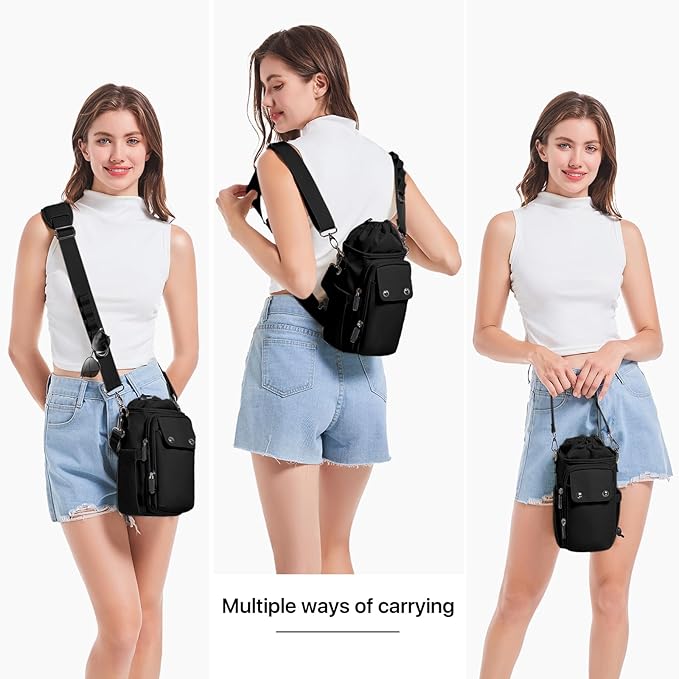 Water Bottle Holder with Strap 32 40oz Crossbody Insulated Water Bottle Carrier Sling Bag with Adjustable Wide Strap and Phone Purse 5 Pockets for Walking Hiking Gym Travel