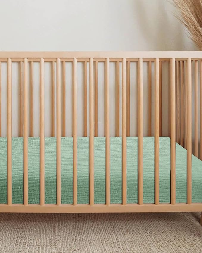 Muslin Bedside Bassinet Sheets 2 Pack, 33x20 Fitted Ultra Soft & Breathable Bedside Sleeper Sheets, Ideal for Baby Girl and Boy, Perfect for Newborns (Beige & Sage)