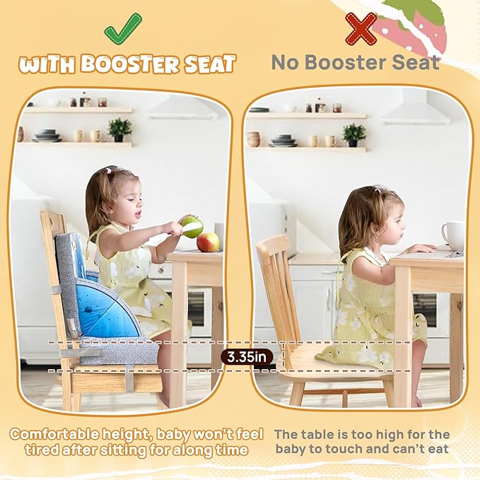 Toddler Booster Seat, Portable Baby Booster for Dining Table, Travel Toddler Chair with Adjustable Straps, Lightweight, Compact Design, Easy to Clean (Blue)