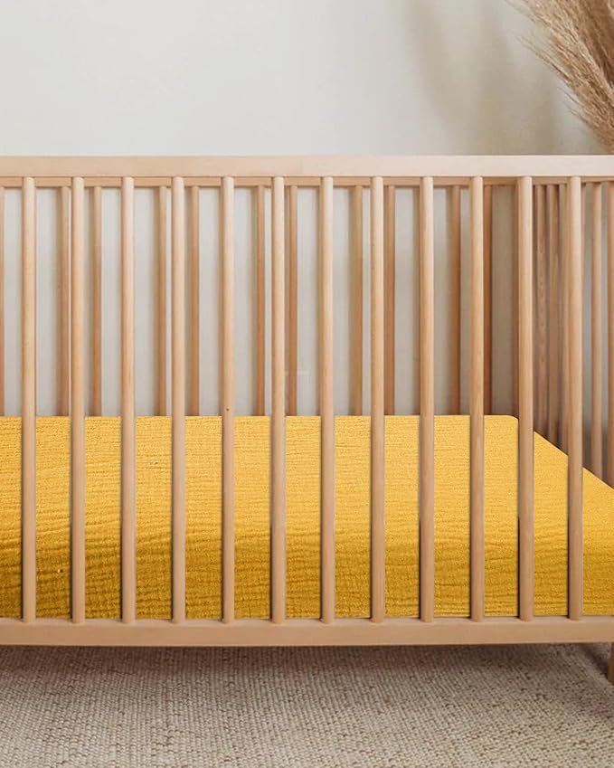 Bassinet Sheet for Baby Boy and Girl, Fitted Sheets for Rectangle, Oval, Hourglass Bassinet Mattress, Muslin Moses Basket Sheets with Neutral Style (Mustard Yellow)