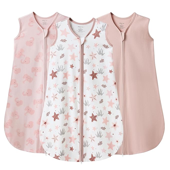 JELLYMONI Baby Sleep Sack 6-12 Months 0.5 Tog Wearable Blanket for Baby, 100% Cotton 3 Pack Infant Toddler Sleeping Sack Lightweight Soft 2-Way Zipper Sleepsack