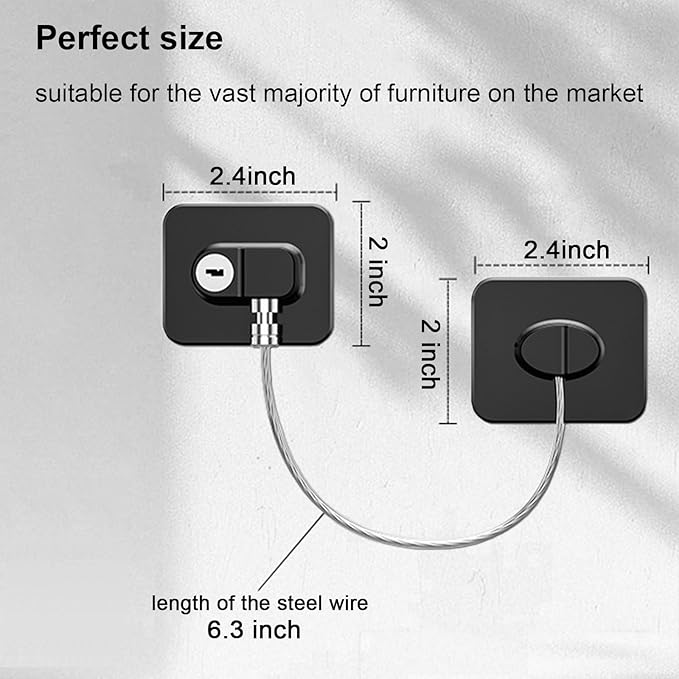 Fridge Lock (2 Pack),Refrigerator Lock with Keys,for Fridge, Cabinet Locks, Drawers, Dishwasher, Toilet and Child Safety Cabinet Locks, 3M Adhesive No Drilling (Black)