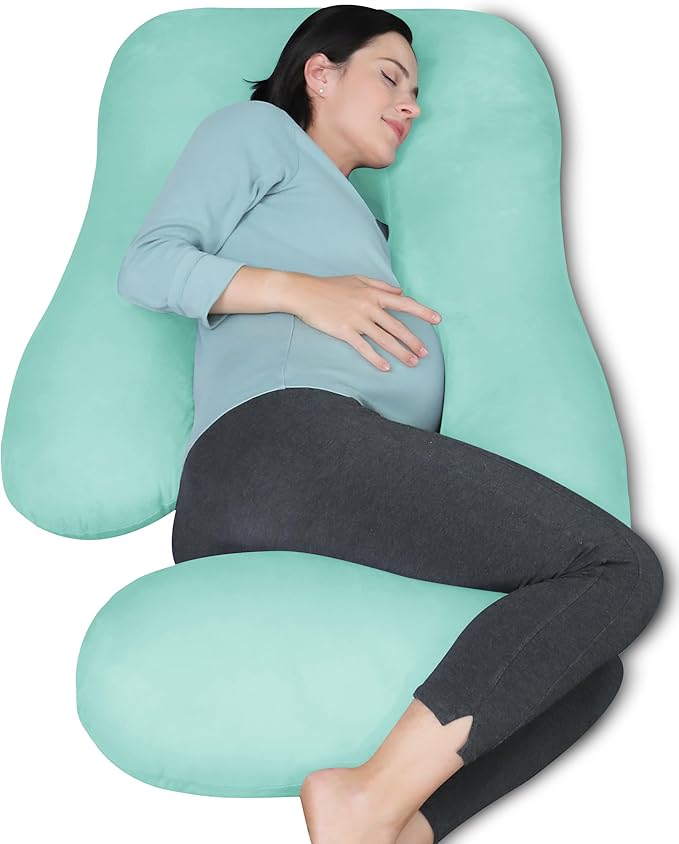 MOON PARK Pregnancy Pillows for Sleeping - U Shaped Full Body Maternity Pillow with Removable Cover - Support for Back, Legs, Belly, HIPS - 65 Inch - Turquoise