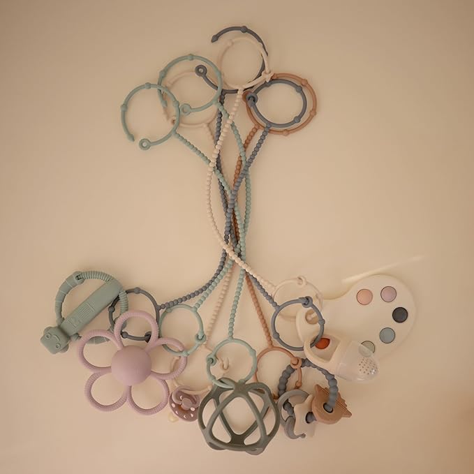 mushie Adjustable Silicone Toy Straps 2-Pack | Baby Accessories Holder for Travel, Stroller, High Chair (Blush/Shifting Sand)