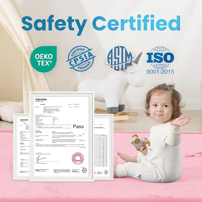 1.3" Thick Baby Play Mat for Floor Playpen, 50x50 Foam Tummy Time Mat, Padded Support Soft Plush Nursery Rug for Infant Kids Toddler Crawling Kick Activity (Pink)