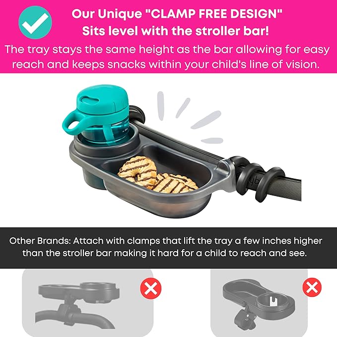 Swanoo Universal Stroller Snack Tray | Compatible with Nuna | Stroller Cup Holder | Silicone Arms Grip Bumper Bar | Stroller Tray Attachment with Cups Holder for Baby Toddler | Stroller Accessories