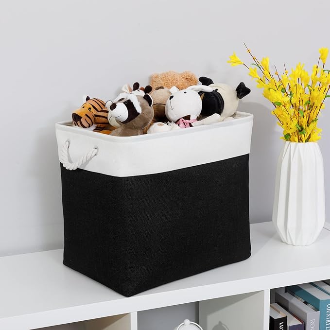 Bidtakay Baskets Extra Large Storage Bins for Clothes Set of 2 Black Baskets for Organizing Fabric Bins 17x12x15 In Tall Baskets with Handles Decorative Basket for Home Organiztion Dog Toy Baskets