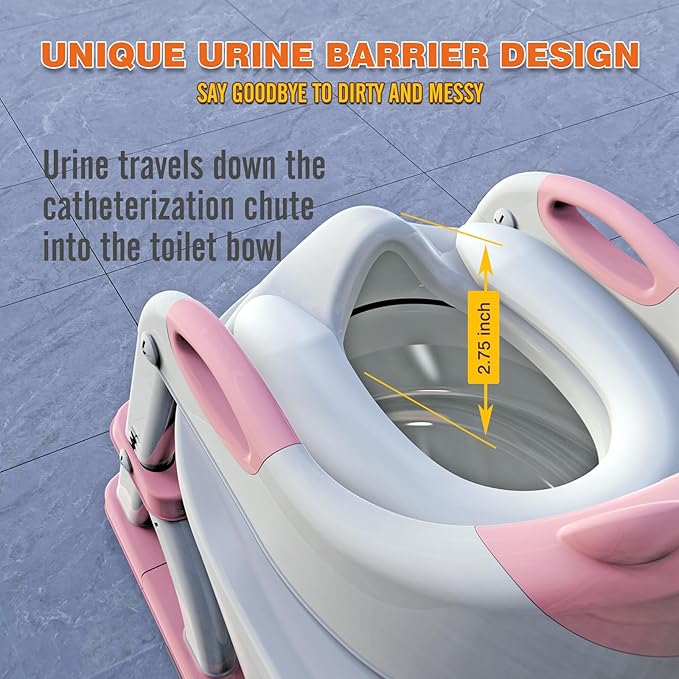 SKYROKU Potty Training Toilet, New Sector-Shape Stabilized Base two in one Toddler Toilet Seat with Splash Guard, Anti Slip Pad, and Step Stool Pink
