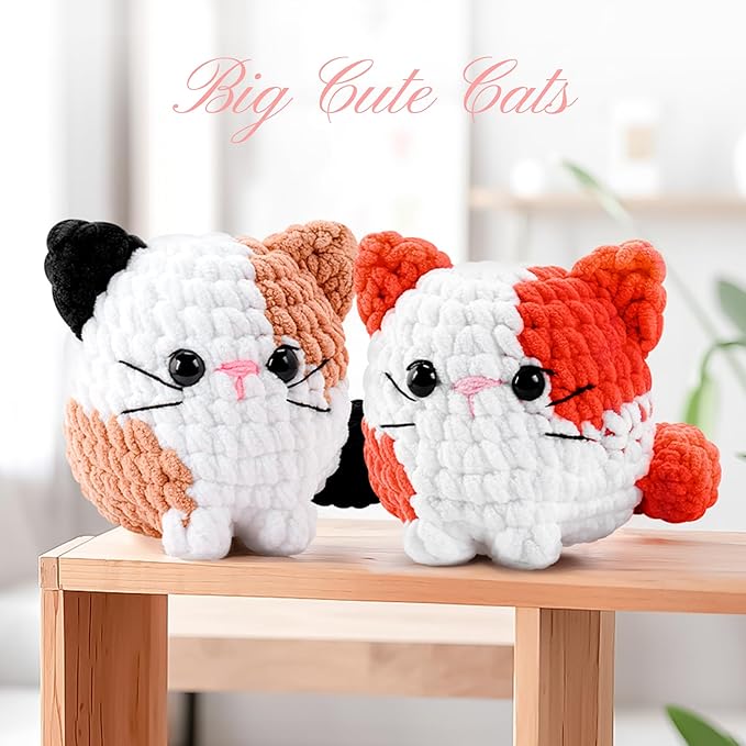 Cat Crochet Kit for Beginners-2PCS Calico Cats Crochet Kits for Adults Kids, Crochet Starter Kit with Step-by-Step Video Tutorials,Crochet Animal Kits Knitting Kit Learn to Crochet Kits