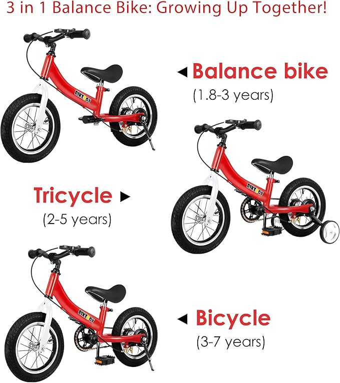 Balance Bike 2 in 1,The Dual Use of a Kids Balance Bike and Toddler Bike, for 2 3 4 5 6 7 Years Old -12 14 16 Inches with Training Theory, Brake, Pedal