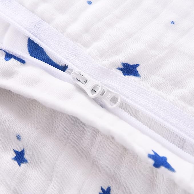 Toddler Sleep Sack for 2-4T Baby, Organic Cotton Wearable Blanket for Boys and Girls 0.5 TOG 2-Way Zipper Soft 4 Layers X-Large Star Moon