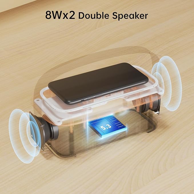 LOVME Alarm Clock Bluetooth Speaker for Bedroom, Bluetooth Stereo Sound Speaker, Fast 15W Wireless Charger, Dimmer, Night Light for Heavy Sleepers, Gift Set, Bedside(Black)