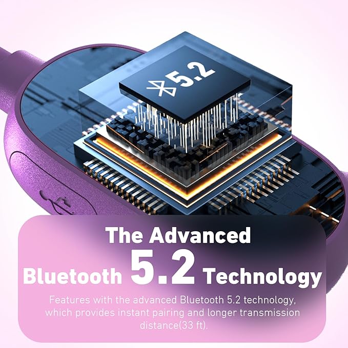 Kids Headphones, Bluetooth 5.2 Air Conduction Open Ear Headphones, 85dB Volume Limiting, Stereo Sound with Mic, IPX5 Waterproof, 20H Playtime, Perfect for School and Outdoor Activities-Purple