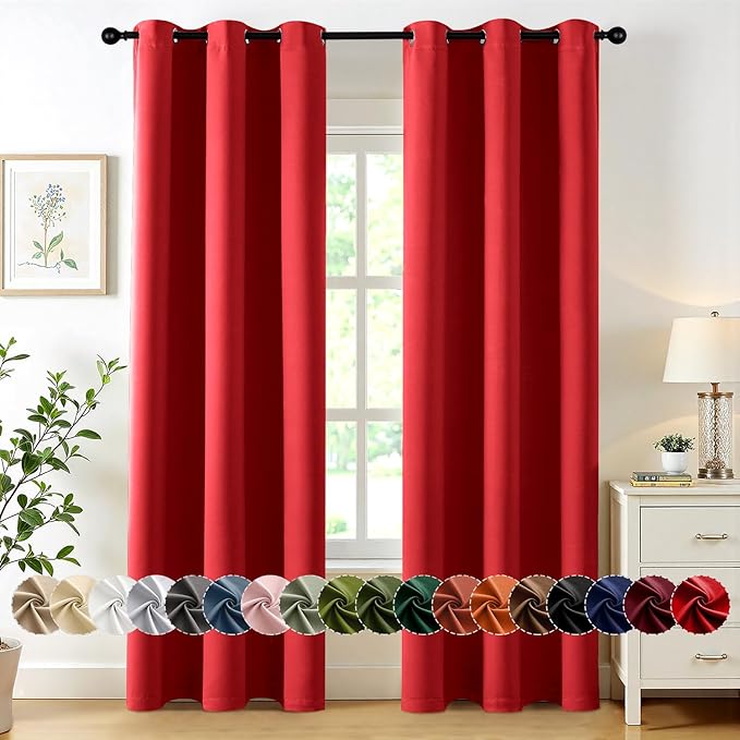 MIULEE Christmas Red Blackout Curtains for Bedroom Living Room 72 Inches Long 2 Panels, Thermal Insulated Room Darkening Drapes Solid Grommet Top Light Blocking Window Treatments 40x72 Inch