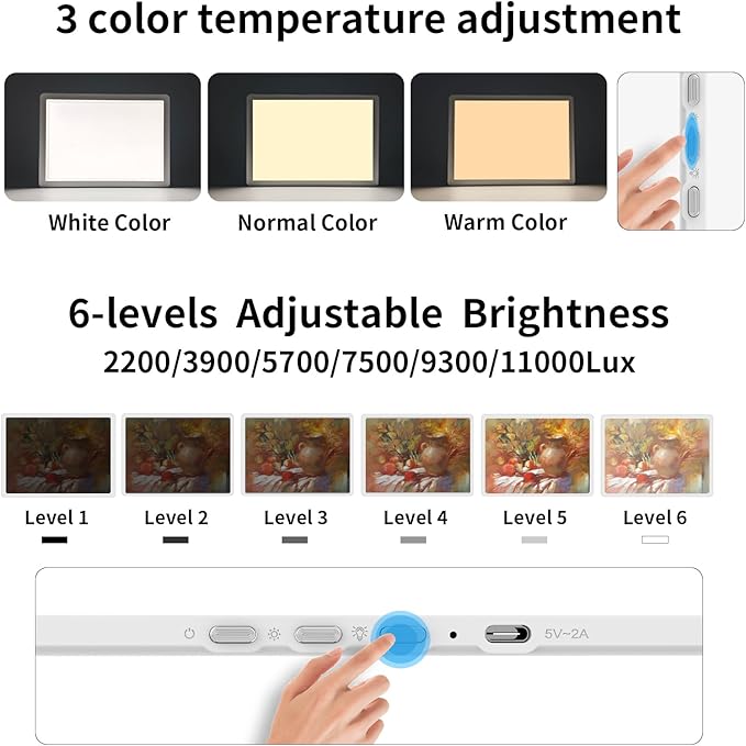 TOHETO A4 Light Board with Bag for Diamond Painting, Super Bright Magnetic Light Pad with Side Buttons, Lightbox for Tracing and Drawing, Corded Light Table for Sketching, Weeding Vinyl (White)