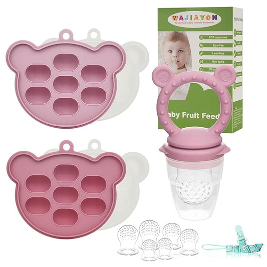 WAJIAYON Baby Breastmilk Popsicle Molds & Baby Fruit Feeder, Infant Food Freezer Tray Storage Containers, Silicone Teething Pacifier Feeder and Teether for Babies,Shower Gifts for Boys and Girls