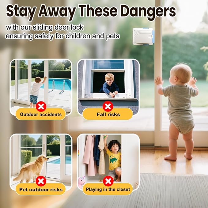 Sliding Door Lock 6 Pack, Child Safety Lock For Sliding Glass Doors, Easy To Install, Keeps Your Baby Out Of Danger, For Sliding Glass Doors, Sliding Windows, Sliding Closets, Etc (Blue)