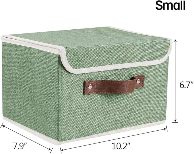 Lucky Monet Storage Bins Boxes with Lids 2 Pack Decorative Storage Boxes Collapsible Fabric Storage Basket Containers Lidded Storage Cube for Organizing Closet Home Office, 10"x 8"x 7" (Green)