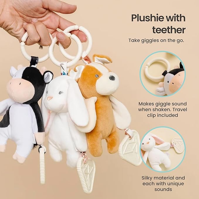 Copper Pearl On-The-Go Plush: Clip On Baby Toys for Travel, Soft Puppy Stuffed Animal with Teether for Sensory Development - Pepper Puppy