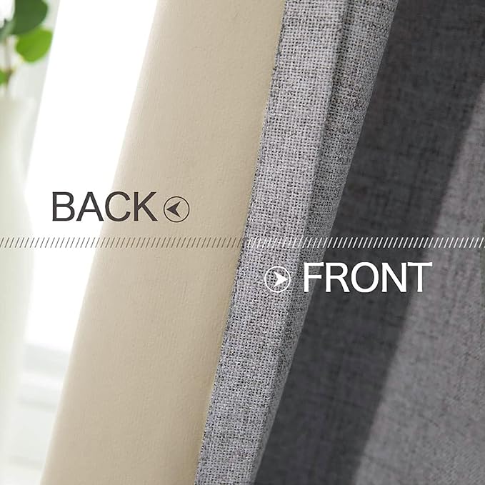 MIULEE Linen Texture Curtains for Bedroom Solid 100% Blackout Thermal Insulated Grey Curtains Grommet Room Darkening Drapes Luxury Decor for Living Room Nursery 52x45 Inch (2 Panels)