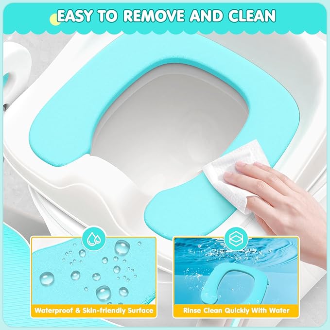 Gimars Upgrade Ultra-Stable 2 In 1 Multifunctional Toddler Potty Seat For Toilet with Setp Stool, Potty Traning Toilet For Boys Girls With Widened Ladder,Comfortable Safe Potty Seat With Handrail,Aqua