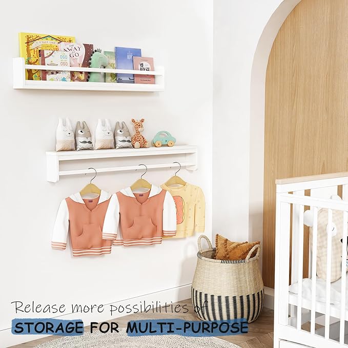 Upgraded White Wall Bookshelf for Kids Room, 36 Inch Long Floating Nursery Book Shelves for Wall, Wider Hanging Bookshelves for Toddlers Childrens Clothes Kids Bedoom Playroom -Set of 3