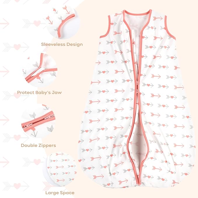 Yoofoss Baby Sleep Sack 0-6 Months Baby Wearable Blanket 100% Organic Cotton 2-Way Zipper TOG 0.5 Toddler Sleeping Sack, Lightweight Sleep Sacks for Babies(Small)