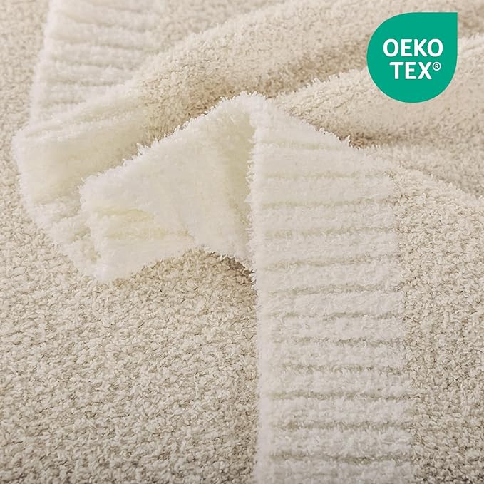 NNEXHOME PRO Soft Blanket for Women, Cozy Blanket Warm Reversible Knit Lightweight Throws for Sofa Bed, Picnic, Heather Ivory, Twin Size 60 x 80 inches