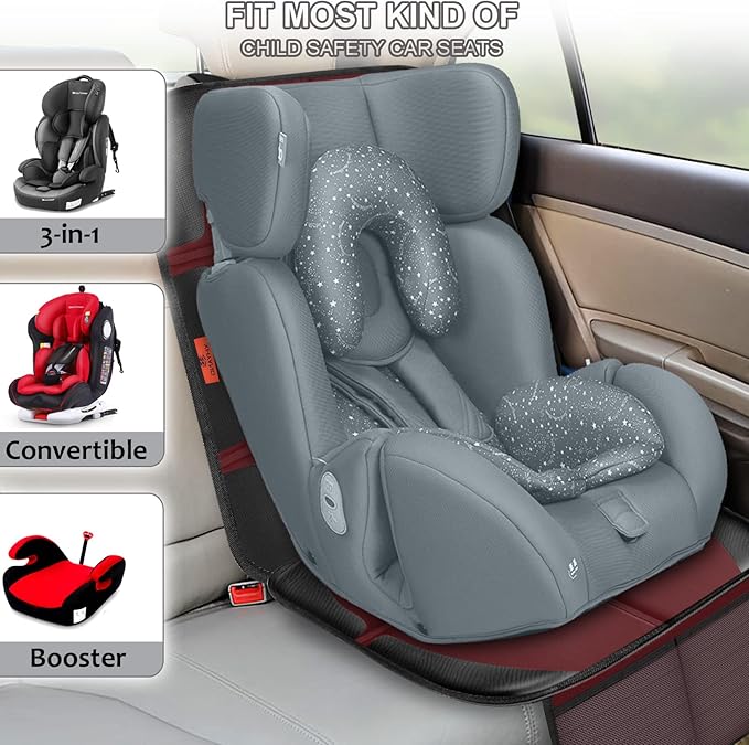 Car Seat Protector,2 Pack Automotive Seat Protectors Baby Carseat Pad Waterproof Durable 600D Fabric for Child Baby Car Seat Mat Vehicle Pet Cover 2 Storage Pockets (Wine Red)