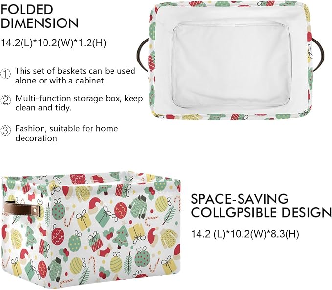 Christmas Storage Basket Tree Candy Canes Socks and Gift Storage Bins Organizer Bag Collapsible Closet Shelf Baskets Cube with handle for Baby Cloth Pet Toy Book 14.2×10.2×8.3 IN