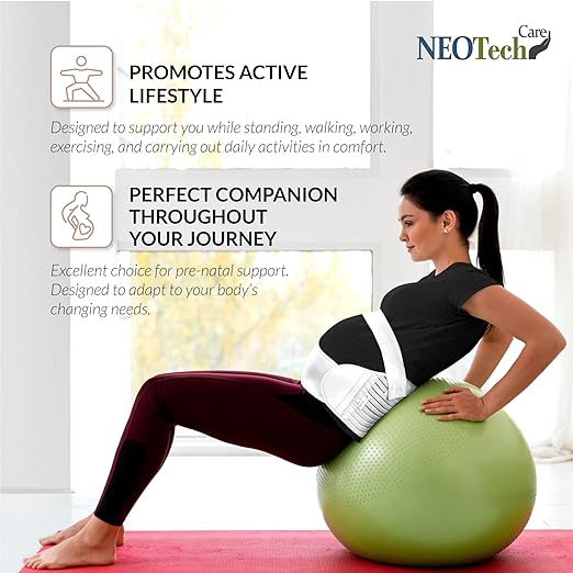 NeoTech Care Pregnancy Support Maternity Belt, Waist/Back/Abdomen Band, Belly Brace (Size L, Ivory Color)