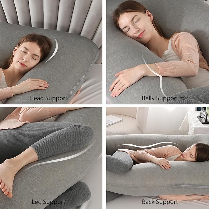 Amagoing Pregnancy Pillows with Cooling Cover, U-Shape Full Body Pillow for Sleeping, Support for Back, Legs, Belly, HIPS for Pregnant Women, Maternity Pillow for Adults, Dark Grey Cooling