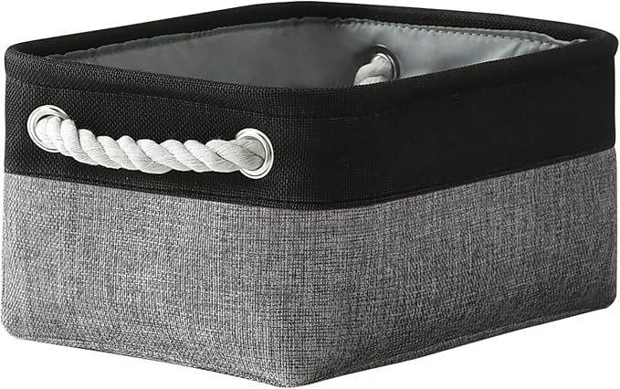 TheWarmHome Storage Basket for Organizing - 12x8x5.2 inch 1 Pack Fabric Storage Cubes, Baskets for Gifts Empty for Closet Organizer Dog Gift Cloth Toy (Grey & Black)