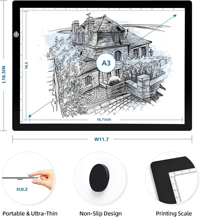 KIVOTAC A3 Tracing Light up Box,LED Light Pad Ultra-Thin USB Powered Brightness Dimmable LED Tracing Board for Drawing, Weeding Vinyl, Diamond Art, Sketching and Animation