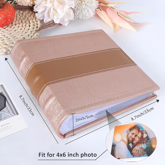 RECUTMS Photo Album 4x6 200 Photos with Writing Space Photo Book,Leather Cover Picture Album with Memo Areas for Wedding Anniversary Family Baby Couple Valentines Graduation Travel (Light Coffee)