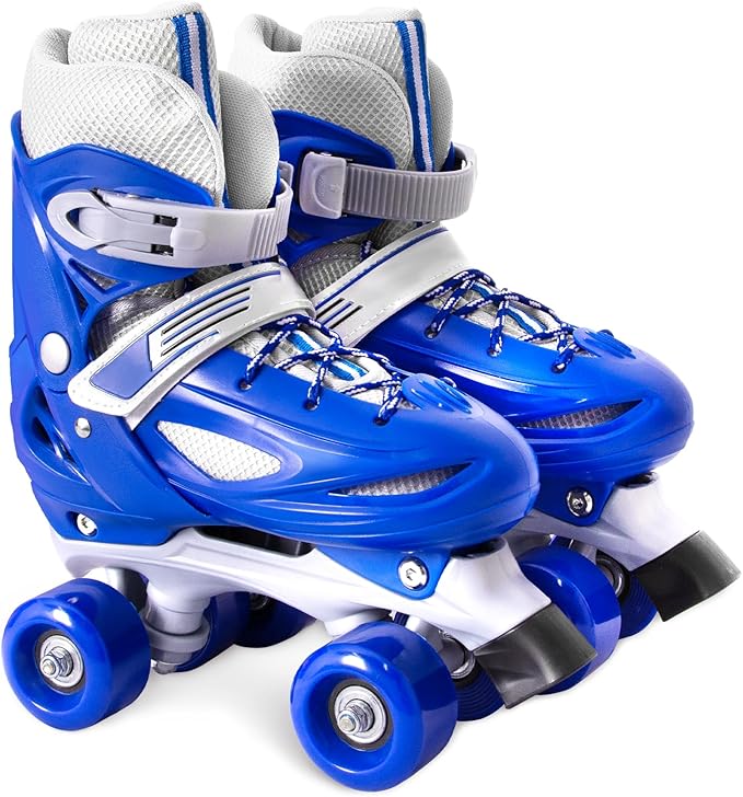 Rainbow Toddler Roller Skates - Size 4 Adjustable | Light Up Quad Skates for Girls & Boys Beginners Aged 3-12