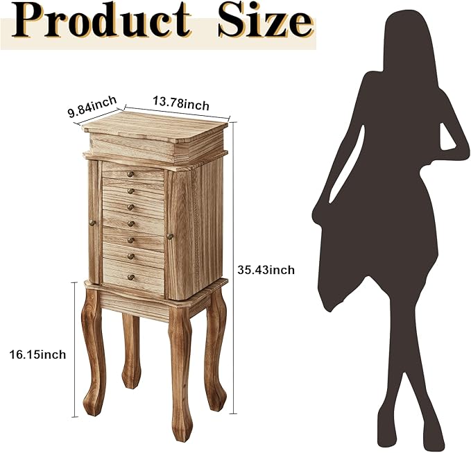 Standing Jewelry Armoire, 7 Drawers & 2 Side Doors Jewelry Amoire Cabinet Standing with Top Flip Makeup Mirror, Jewelry Chest Jewelry Boxes