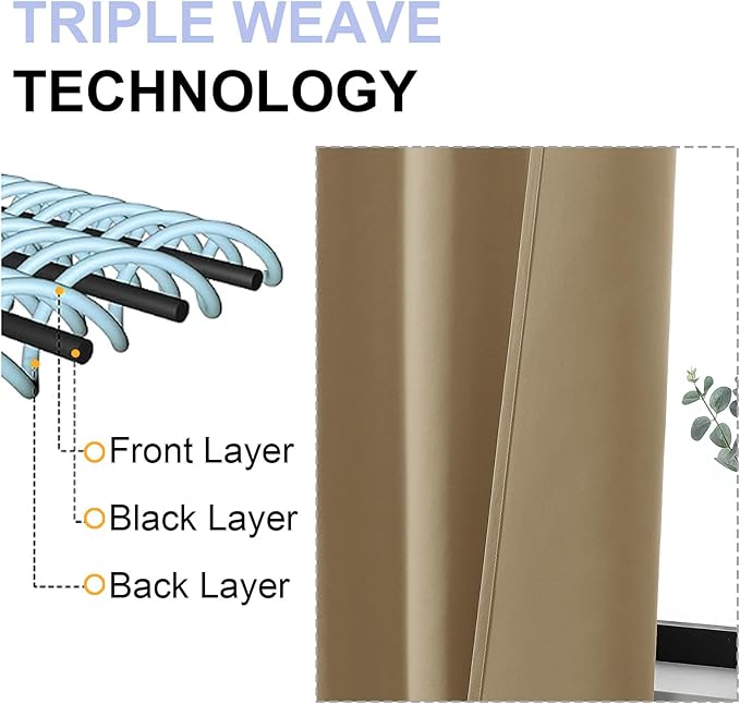 Simplebrand Blackout Extra 10ft Curtains for Patio 120 Inches Long 2 Panels Set, Solid Thermal Insulated Energy Saving Rod Pocket Window Treatment Curtains Blackout Drapes, 50" Wx120 L, Taupe