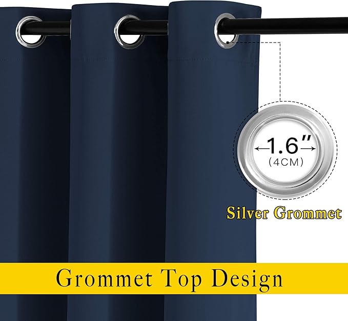 NICETOWN Navy Blue Blackout Living Room Curtains, 110 inches Long, Grommet Thermal Window Treatments Room Divider Blinds Sound Reducing, W66 x L110, 2 Pieces
