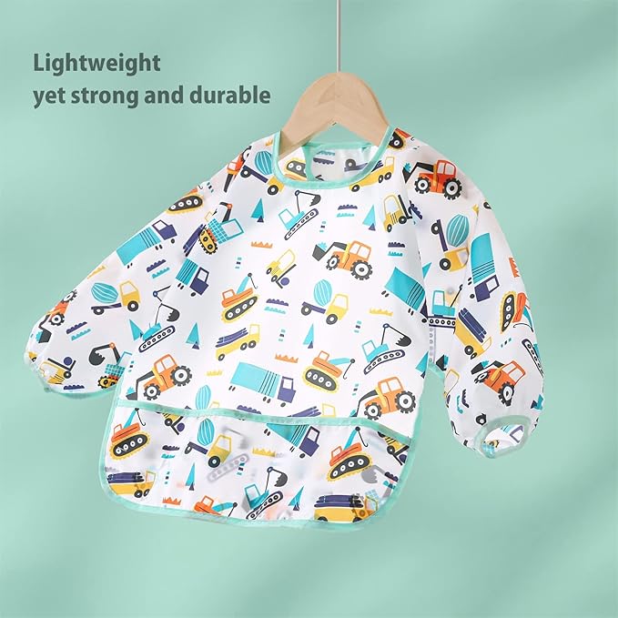 5 Pack Long Sleeve Bib,Baby Toddler Waterproof Sleeved Bib for 6-30 Months Reusable with Catch-all Pocket
