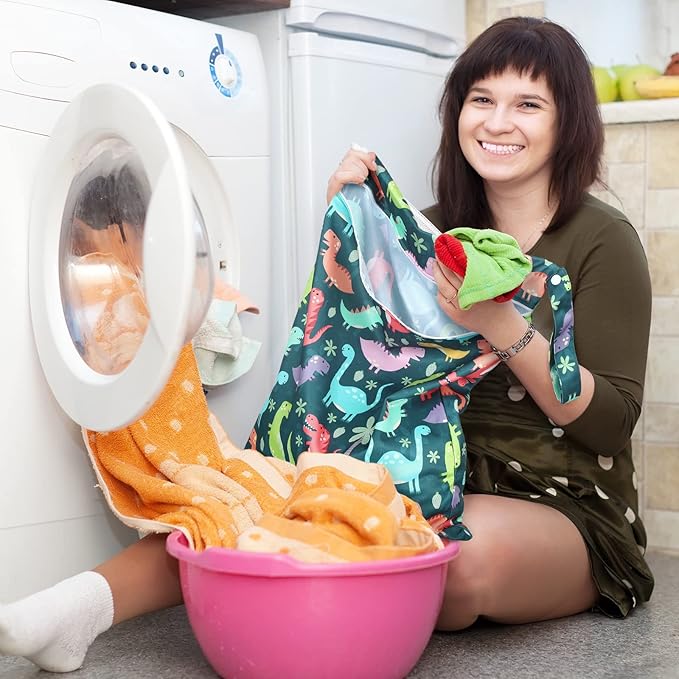 Shappy 2 Pcs Large Travel Laundry Bag Washable Waterproof Wet Dry Large Dirty Clothes Bag Bathing Workout(Dinosaur Style)