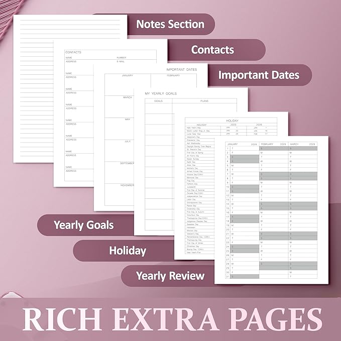 Planner 2025-2026 Weekly and Monthly, July 2025 - June 2026, Hardcover Spiral Bound with Tabs, Inner Pocket, A5 (6.3"x8.5") - Ideal for Teachers, Students & Professionals, Pink