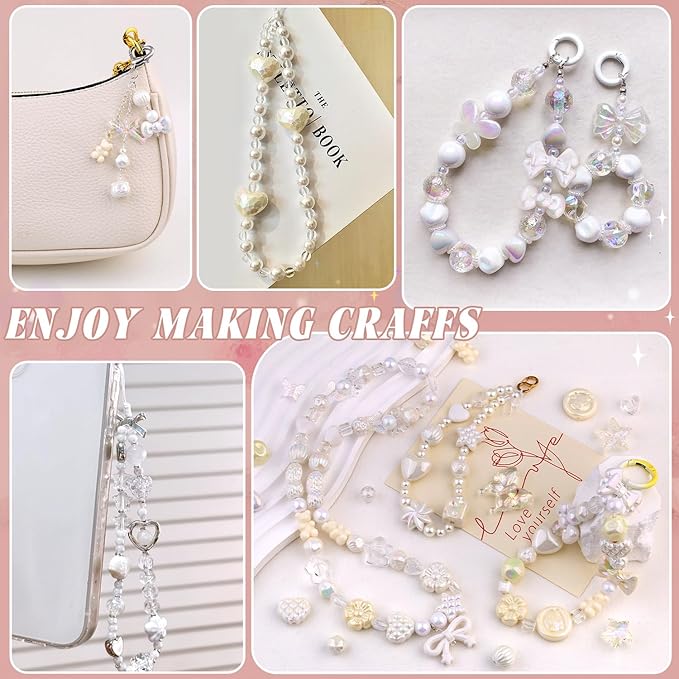 Assorted 170-230PCS White Acrylic Beads for Bracelet Making, Flower Bow Butterfly Candy GummyBear Aesthetic Bracelet Charms,Cute Beads for Jewelry Making DIY Necklace Keychain Phone Charm