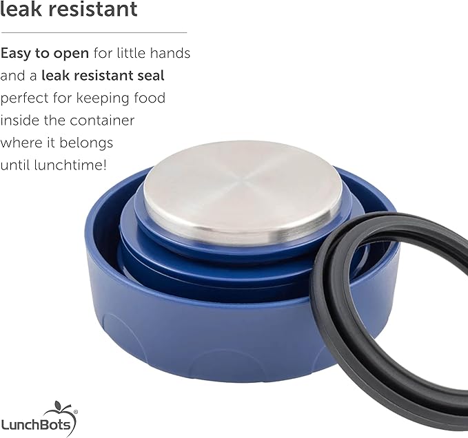 LunchBots Thermal 12 oz Triple Insulated Thermos - Hot 6 Hours or Cold 12 Hours - Leak Proof Thermos Soup Jar - All Stainless Interior - Navy Lid - Aqua Dots