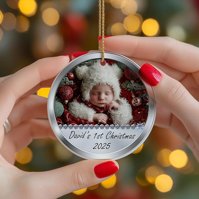 Personalized Newborn Photo Christmas Ornament 2025 - Baby’s First Holiday Keepsake - New Baby Custom Ornament - Gift for New Parents Mom Dad - Christmas, Birthday Gift for Boys, Girls