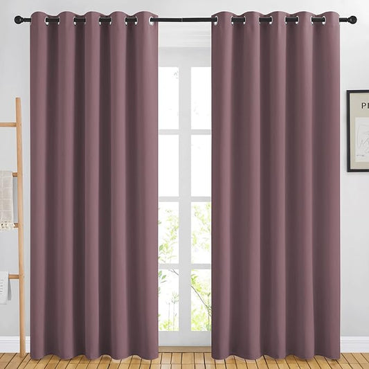 NICETOWN Blackout Dry Rose Curtains for Living Room - Solid Thermal Insulated Sound Reducing Grommet Room Darkening Curtains & Drapes for Bedroom (2 Panels, W66 x L84)