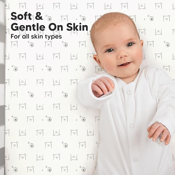 KeaBabies 2-Pack Organic Crib Sheets for Boys, Girls - 52x28 Fitted Crib Mattress Sheet Neutral, Breathable Jersey Cotton Cover for Baby Bed, Toddler Mattress, Soft & Cute Prints (Bumble Bear)