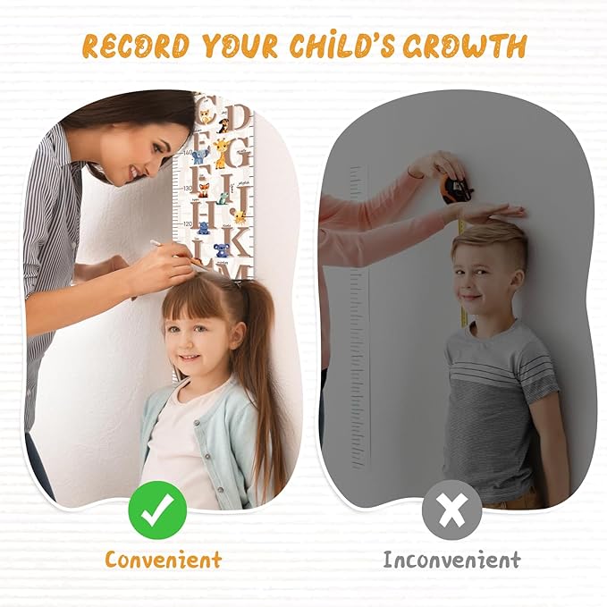 Customize Name Growth Chart Wall, Cute Letters Canvas Height Chart for Kids, Height Indicator Tape Ruler Growth Chart Decor, Toddler Room Decoration, Baby Measuring Board
