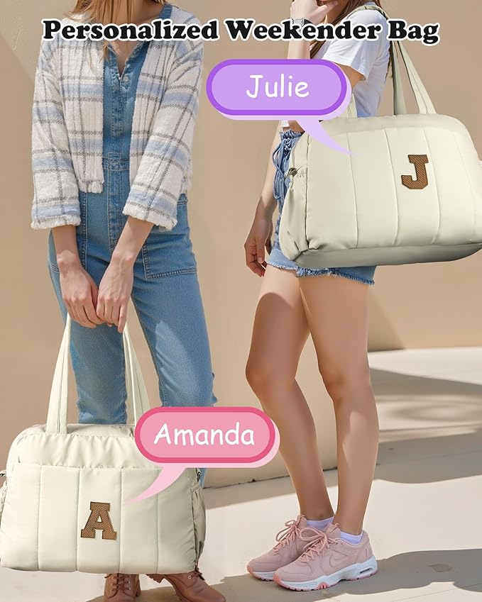 Duffle Bag for Travel Women, Travel Bags，Teenage Girls Gift Ideas-Initial Overnight Bag with Wet Pocket，Lightweight Weekender Bags Personalized Gym Tote with Makeup Pouch