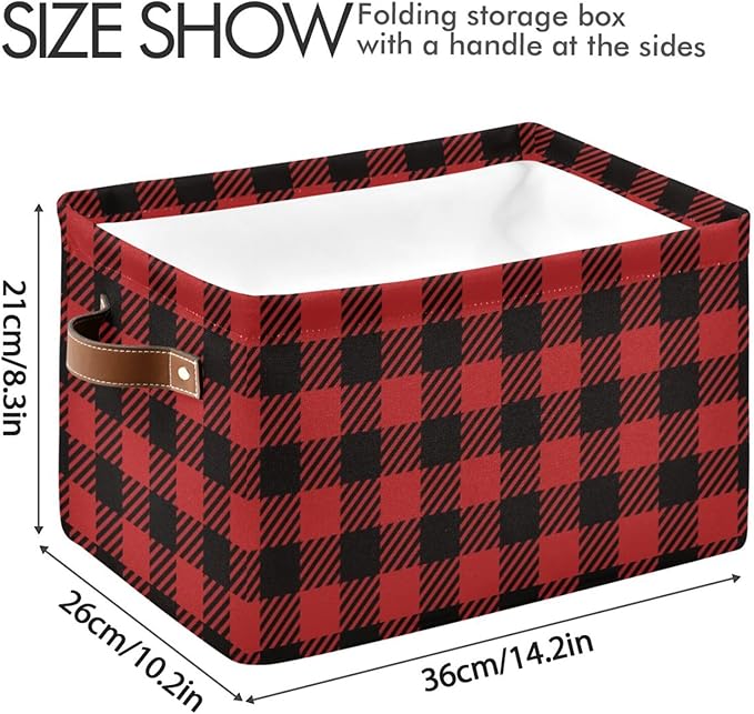 Red and Black Buffalo Plaid Storage Basket Cube Storage Bins Organizer Bag Collapsible Closet Shelf Baskets with handle for Baby Cloth Pet Toy Book 14.2×10.2×8.3 IN